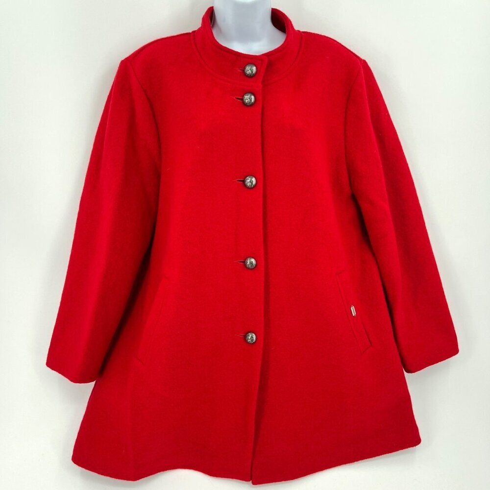 Geiger 100% Boiled Wool A-Line Cobalt Blue Button Mandarin Collar Car Coat Sz 14